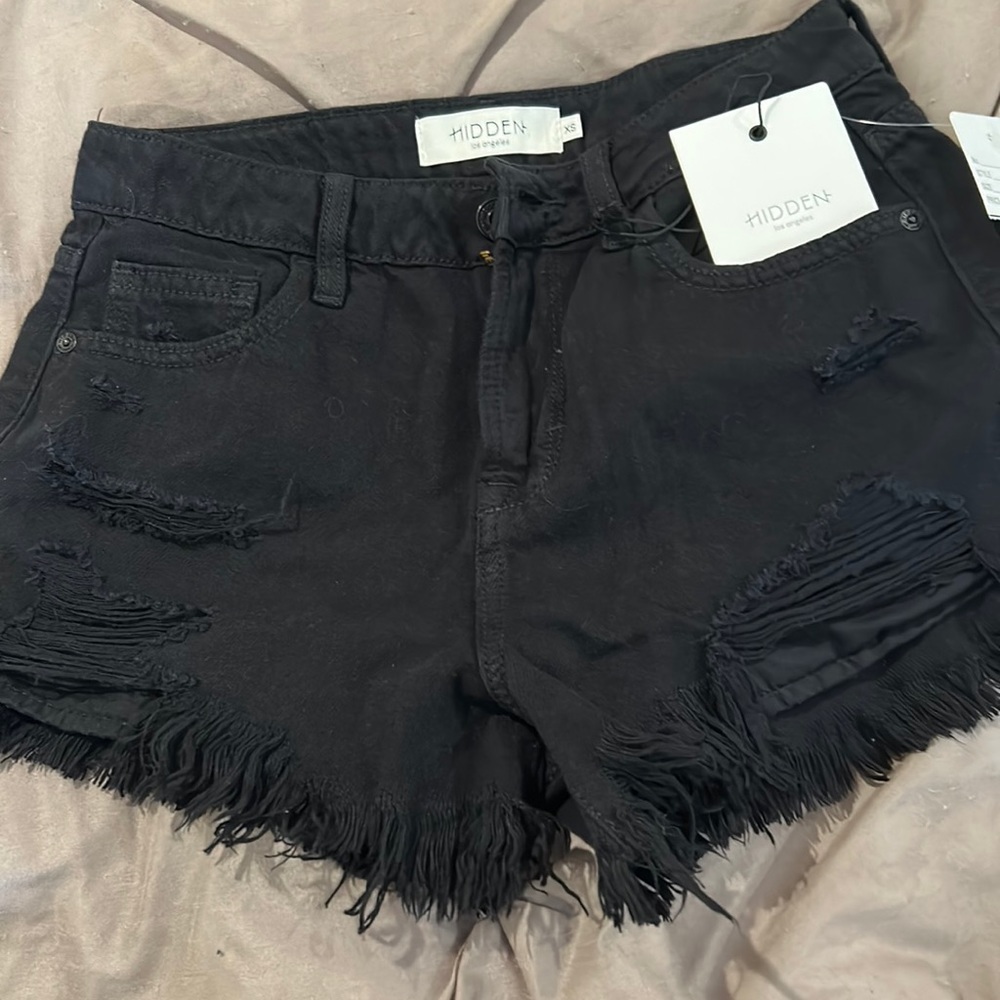 Hidden Black Distressed Frayed Hem Jean Shorts